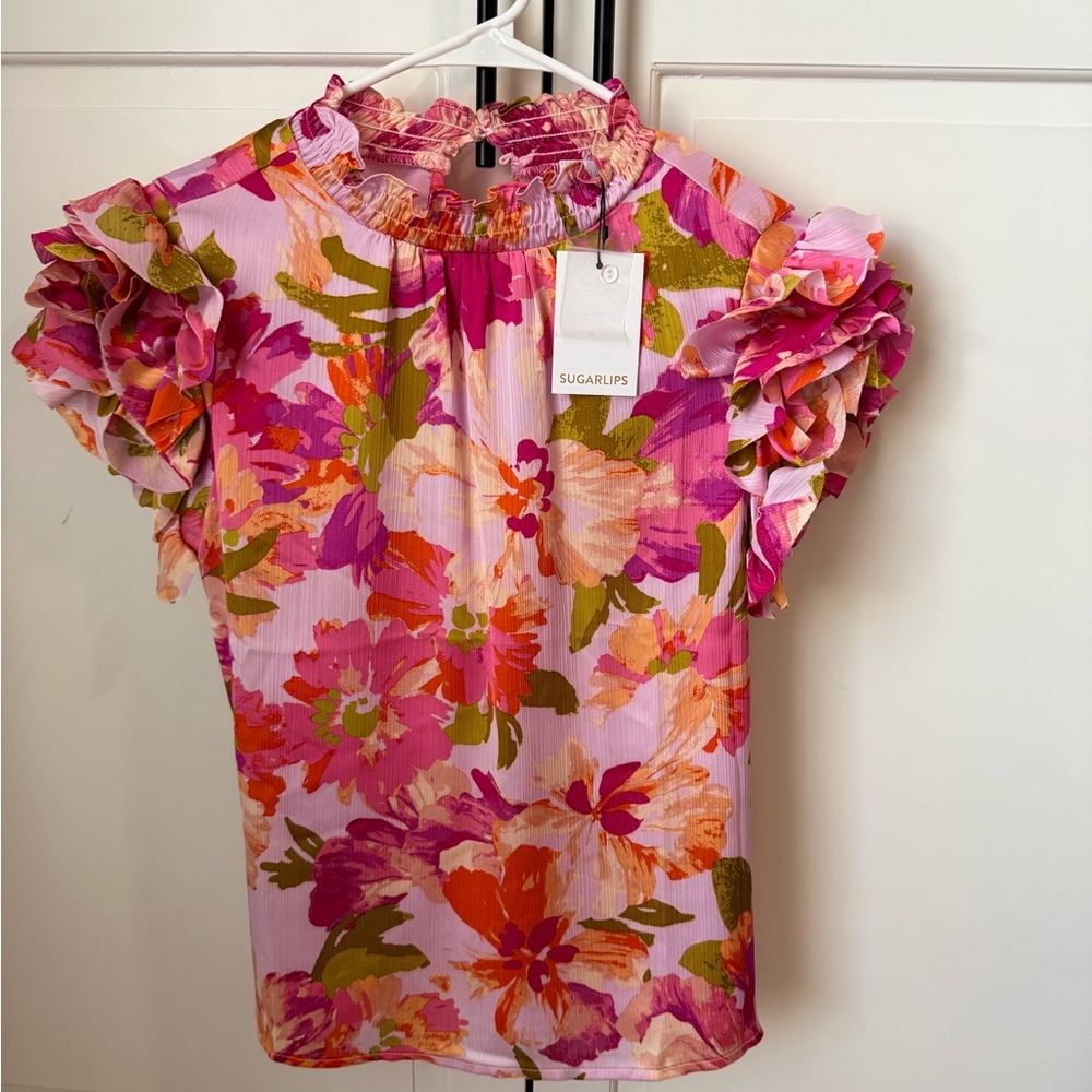 NWT Sugarlips Floral Ruffle Blouse